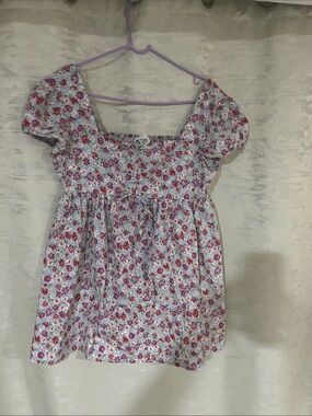 Planet Gold Pink and White Floral Puff Sleeve Dress
